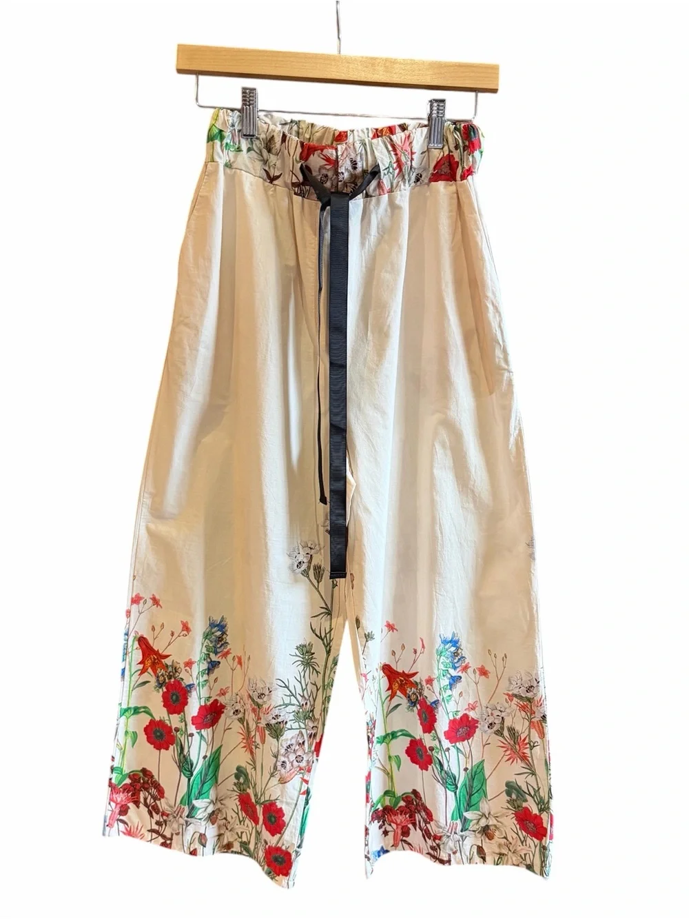 ANGELA MARA Wide Leg Pull on Floral Cotton Pants Italy S - Picture 2 of 15